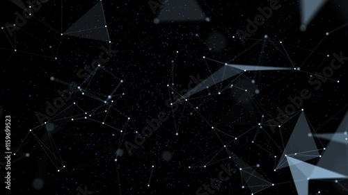 Abstract Geometric Network Animation with Connected Dots, Lines, and Translucent Triangles on a Starry Black Background – Perfect for Futuristic, Sci-Fi, or Tech Visuals