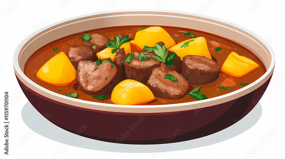 Naklejka premium Mouthwatering hearty hungarian side dish f zel k in a bowl isolated on white background. Gossamered. Illustration