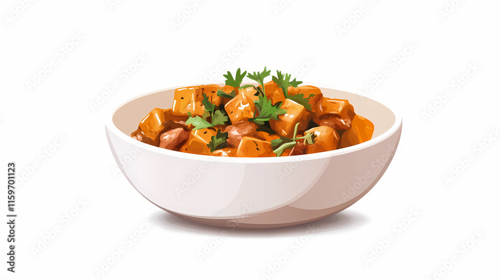 Naklejka premium Mouthwatering hearty hungarian side dish f zel k in a bowl isolated on white background. Gossamered. Illustration