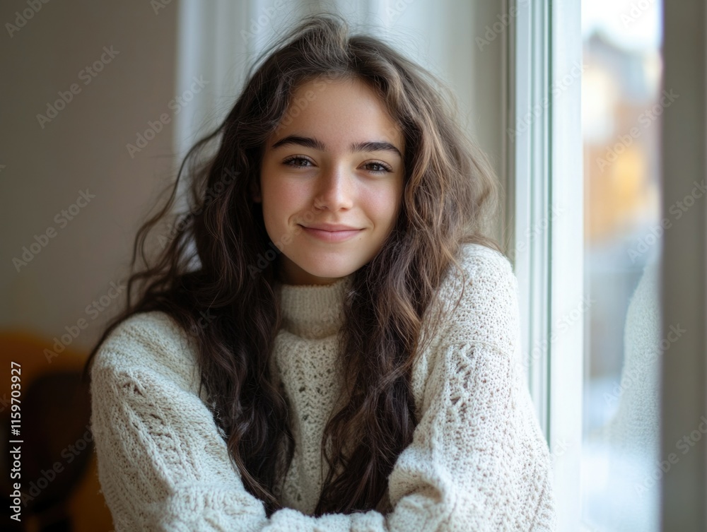 Contented Teenage Girl Smiling at Camera with Blurred Background