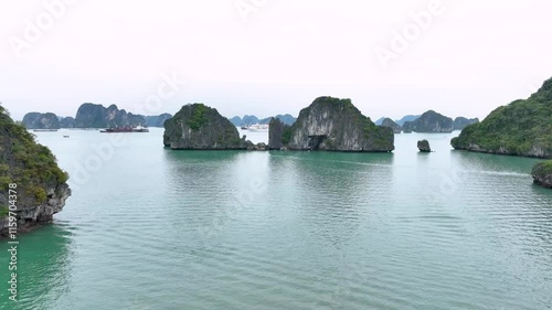 Drone Footage of Beautiful Islands in Halong Bay, Vietnam photo