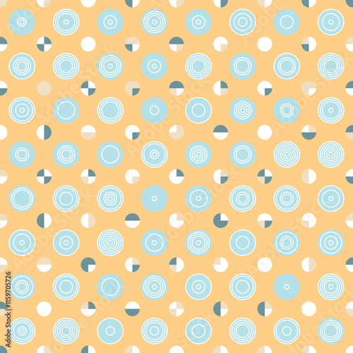 Cute colourful Polka-Dot seamless vector pattern. Geometric background with tiled circles and semicircles. Great for fashion fabrics, home decor, wallpaper and packaging.