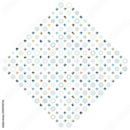 Rhombus Polka-Dot vector pattern on white background.  Geometric texture with tiled circles and semicircles. Great for T-shirt prints, home decor, carpets, tablecloth and stationery.