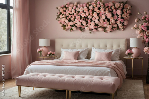 Luxurious Blush Pink Interior with Floral Elegance photo