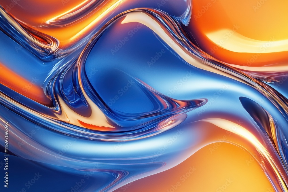 Glossy abstract waves create a dynamic visual flow in vibrant blue and orange hues. Generative AI Glossy abstract waves create a dynamic visual flow in vibrant blue and orange hues. Generative AI