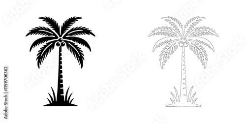 Palm Tree Icon Set:  Two stylized palm trees, one in black and one in gray, offer a versatile design element for tropical themes.  