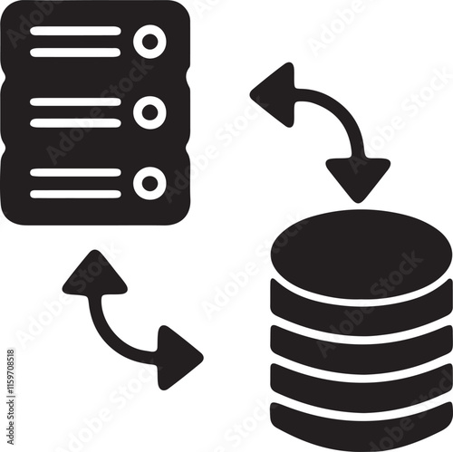 Illustration of server and database icons interconnected silhouette