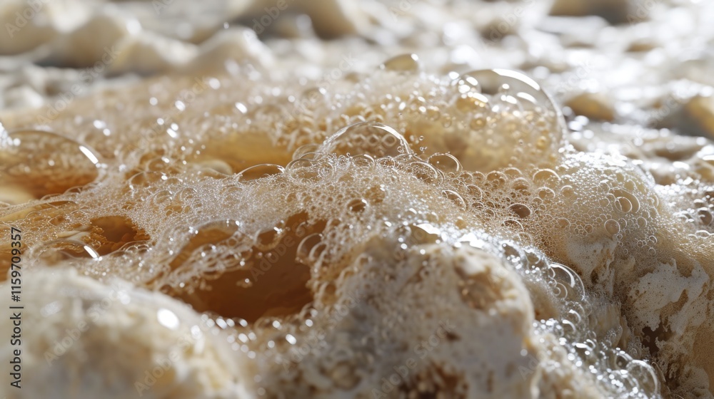 Obraz premium Foam created from fermentation, often used in craft beer brewing as a sign of a healthy yeast action.