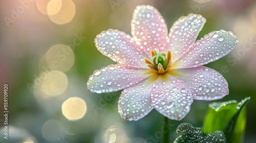Dewdrops Adorn A Delicate Pink Flower Blossom