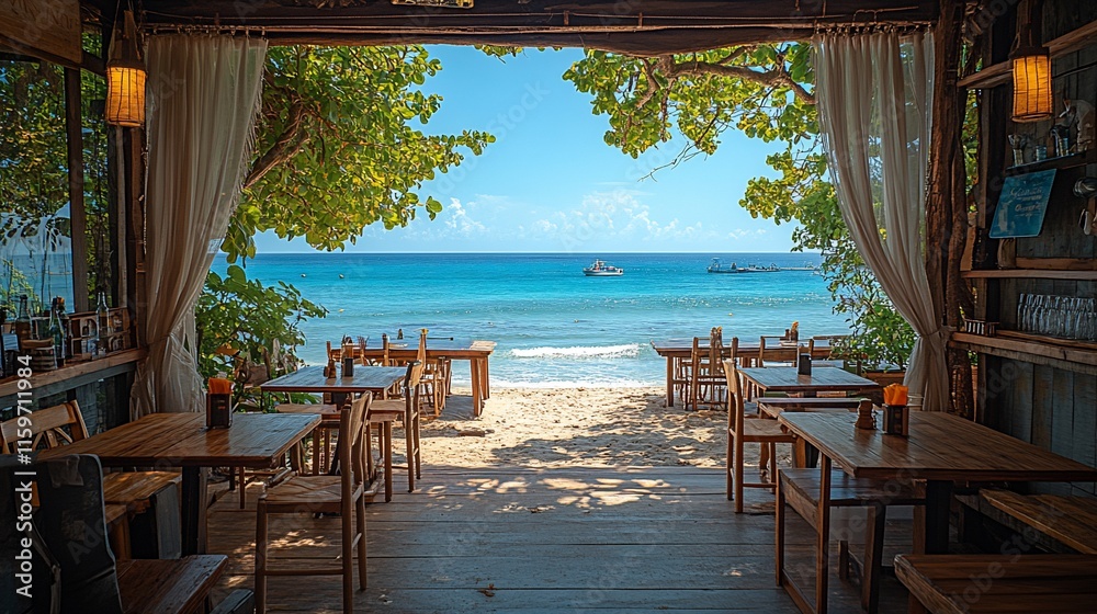 Fototapeta premium Beachfront Restaurant Offers Stunning Ocean Views