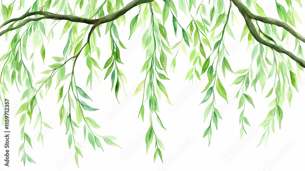 Naklejka premium watercolor foliage willow pattern