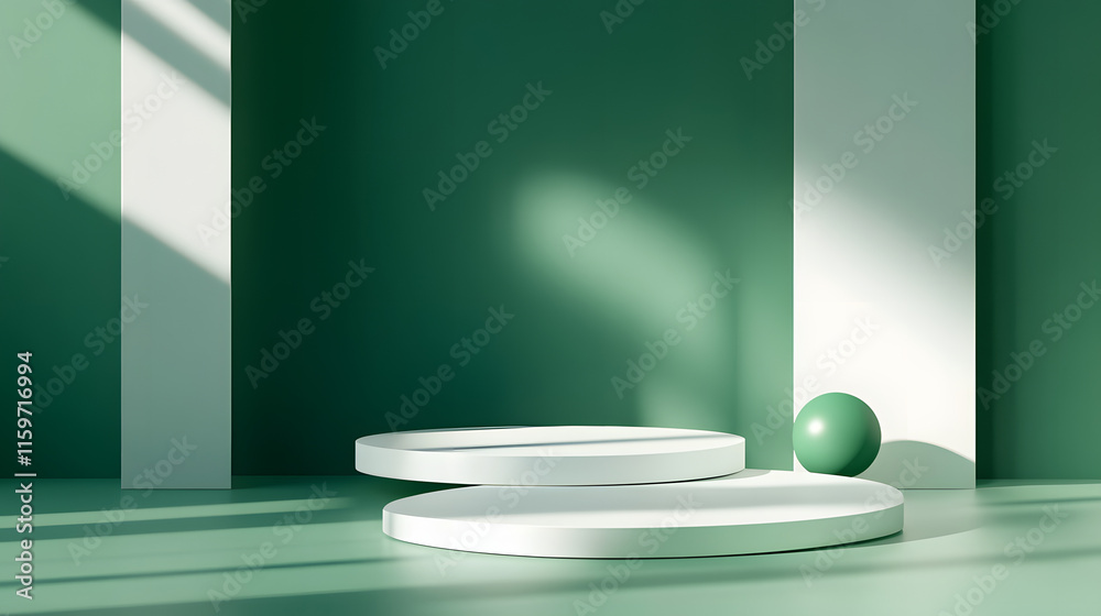 3d rendering of Green and white abstract geometric background. Scene for advertising, technology, showcase, banner, game, sport, cosmetic, business, metaverse. Sci-Fi Illustration. Product display 3d rendering of Green and white abstract geometric background. Scene for advertising, technology, showcase, banner, game, sport, cosmetic, business, metaverse. Sci-Fi Illustration. Product display