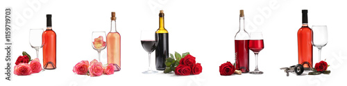 Set of wine and roses on wh...