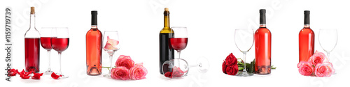 Set of wine and roses on wh...