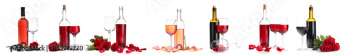 Set of wine and roses on wh...