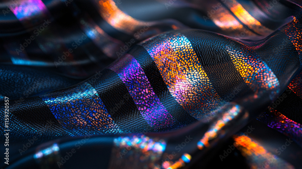 A DTF printer seamlessly printing intricate holographic designs onto a black fabric, showcasing the possibilities of reflective and futuristic textiles. A DTF printer seamlessly printing intricate holographic designs onto a black fabric, showcasing the possibilities of reflective and futuristic textiles.