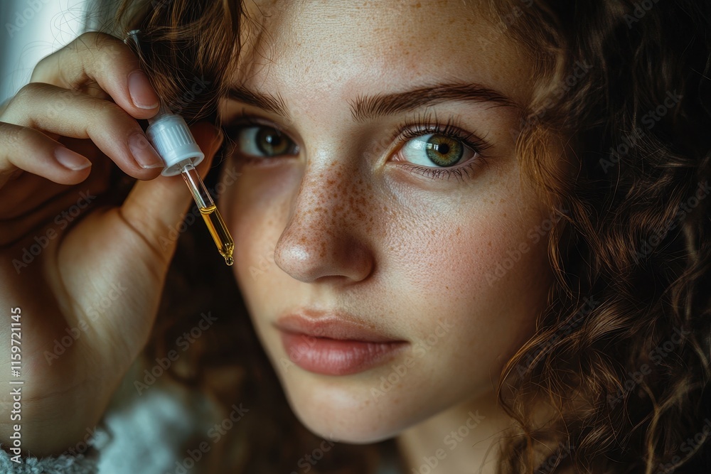 Obraz premium A young woman uses a pipette to apply oil to her hair showcasing treatment for dandruff and hair loss focusing on nourishment and growth