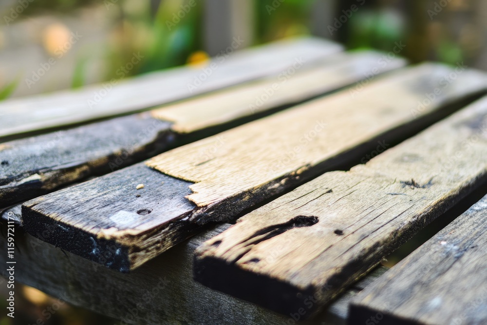 Absent plank on damaged wooden fence Absent plank on damaged wooden fence