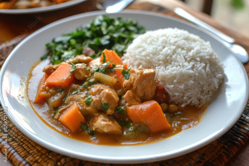 African peanut chicken stew with sweet potatoes and basmati rice African peanut chicken stew with sweet potatoes and basmati rice