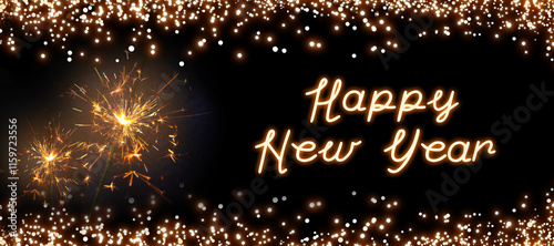 New Year lettering with Bengal lights in the black background.