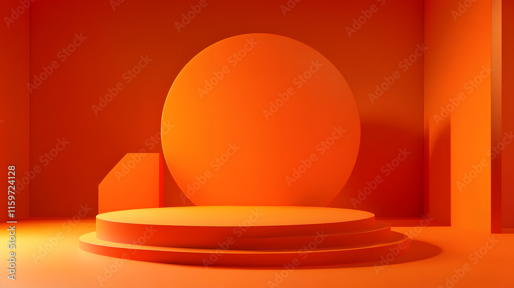 3d rendering of Orange and red abstract geometric background. Scene for advertising, technology, showcase, banner, game, sport, cosmetic, business, metaverse. Sci-Fi Illustration. Product display


