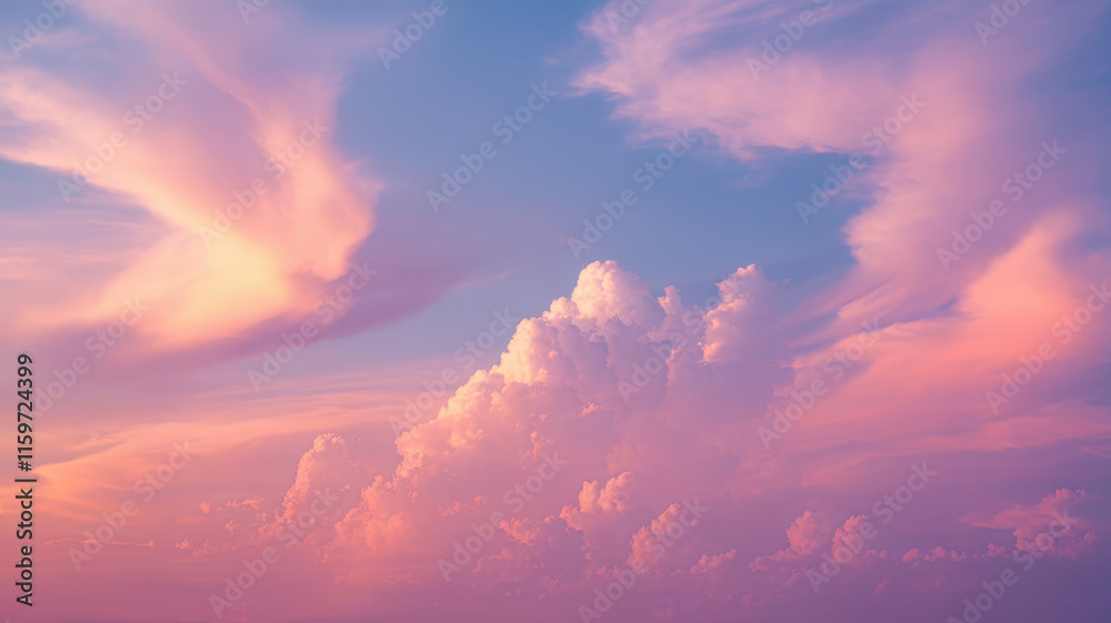 A stunning sunset sky filled with soft, swirling clouds painted in hues of pink, purple, and blue, creating a serene and dreamy atmosphere. A stunning sunset sky filled with soft, swirling clouds painted in hues of pink, purple, and blue, creating a serene and dreamy atmosphere.