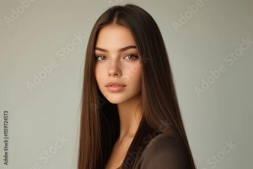 Attractive woman with sleek shiny long hair Keratin treatment and spa services for hair care Smooth hairstyle for beauty