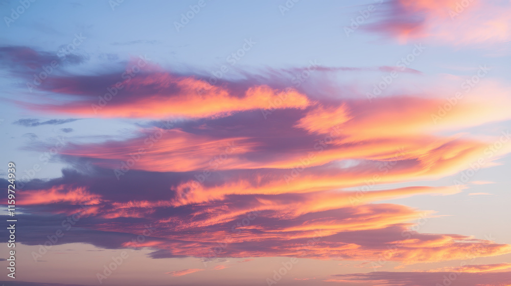 Fototapeta premium A breathtaking sunset with vibrant pink and orange clouds against a deep blue sky, creating a serene and tranquil atmosphere.