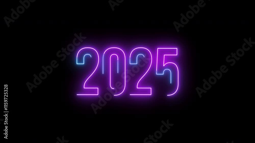 happy new year 2025 text animation with neion effect  photo