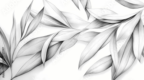 An elegant pencil sketch of elongated willow leaves flowing in diagonal lines, creating a gentle, repeating pattern. Willow. Illustration photo