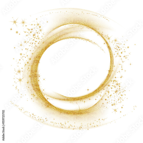 A glittering gold frame with stars isolated on a transparent background. 