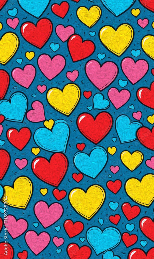 Fototapeta premium Valentine's Day card design. Illustration with oil paint. Pattern for printing on wall decorations, covers, wallpapers