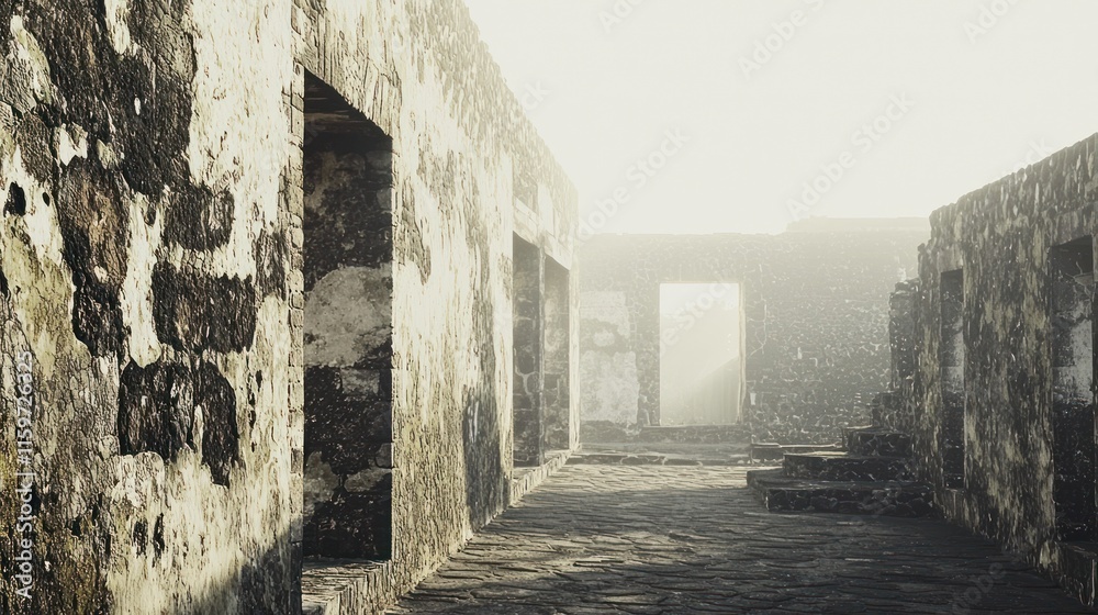 Fototapeta premium Misty morning in ancient stone ruins.