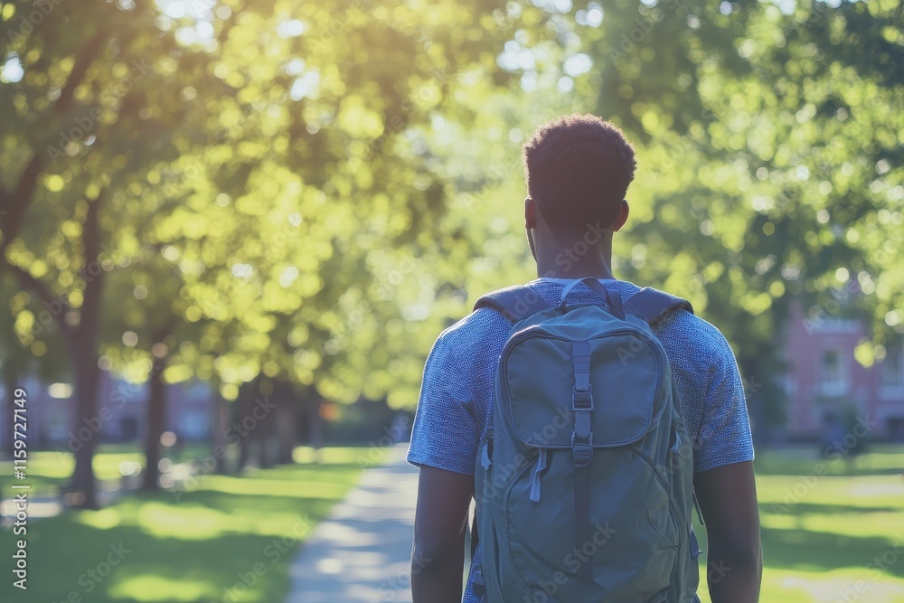 Black student strolling in the park Black student strolling in the park
