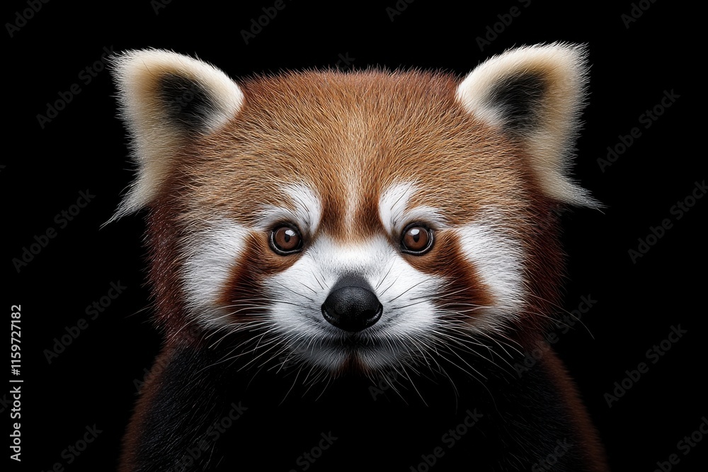 Closeup red panda portrait with expressive eyes in bold lighting Closeup red panda portrait with expressive eyes in bold lighting