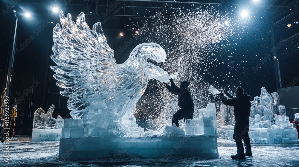 Fototapeta premium Ice sculpture carving, Ice Art Championships, winter art