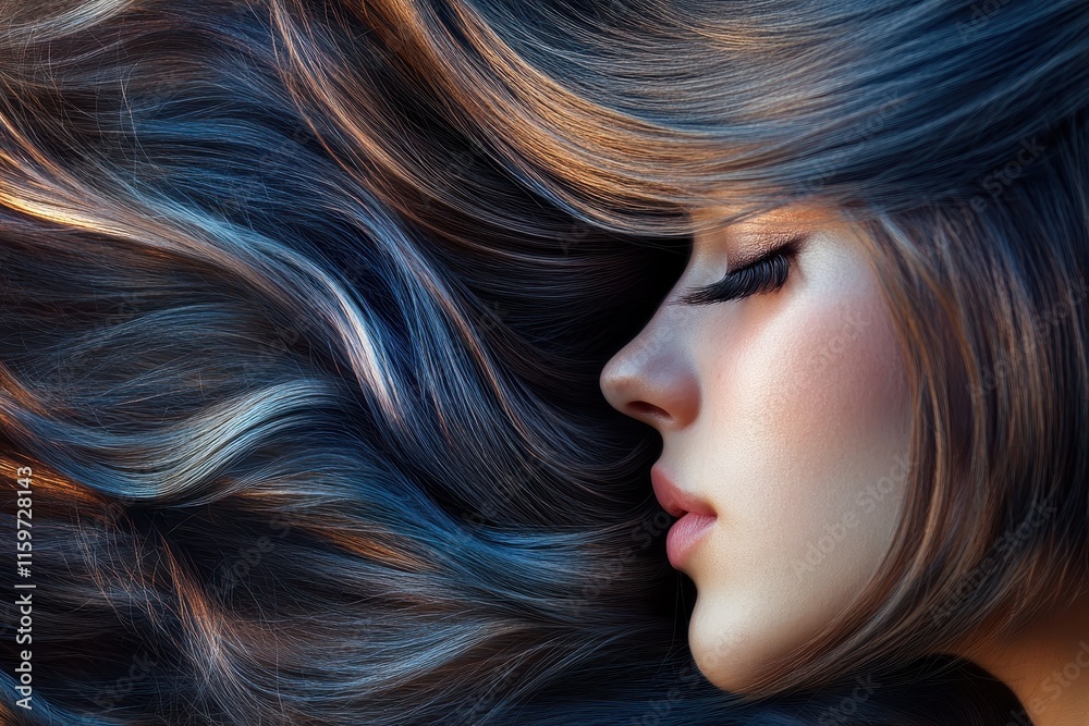 Obraz premium Brunette beauty with healthy long locks Hairstyling and care