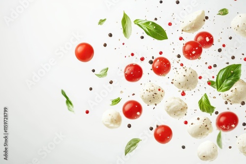 Wallpaper Mural Caprese salad ingredients mozzarella tomatoes basil and peppercorns against a white backdrop Banner layout Torontodigital.ca