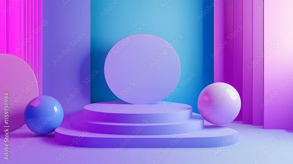 
3d rendering of Blue and purple abstract geometric background. Scene for advertising, technology, showcase, banner, game, sport, cosmetic, business, metaverse. Sci-Fi Illustration. Product display


