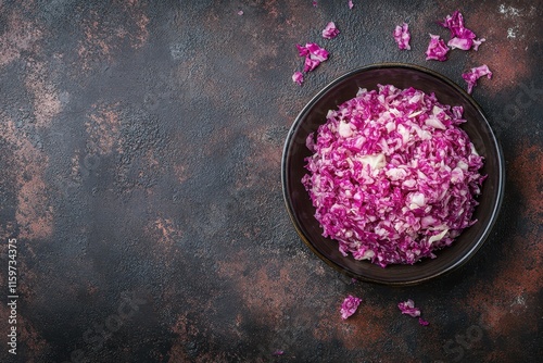 Fermented cabbage with probiotics salted beetroot Bird s eye view blank space photo