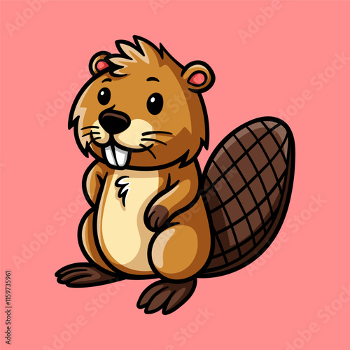 fun beaver cartoon character isolated colored drawing line art style sketch classic vintage design illustration