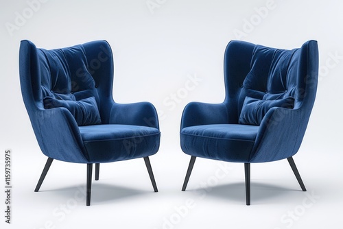 Obraz na płótnie Modern blue armchair and chair set on white background. w salonie