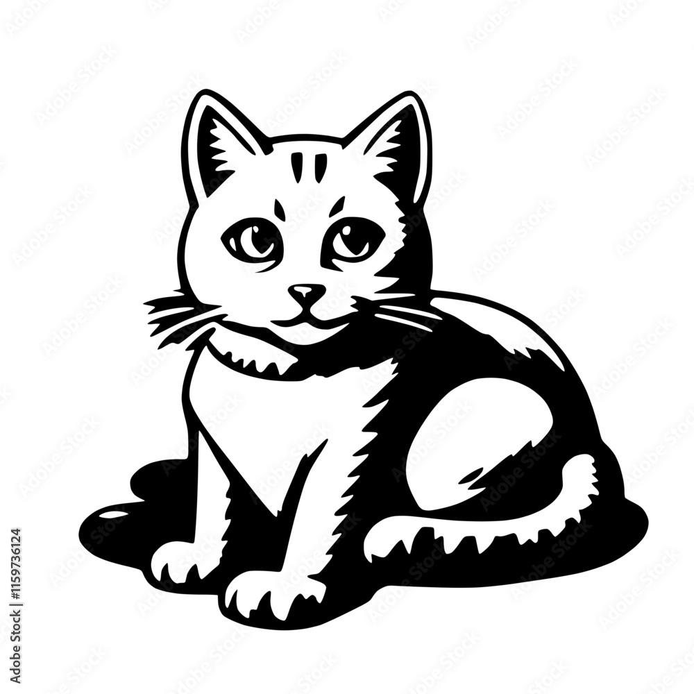 Obraz premium Cat with Gentle Stare - Serene Pet Vector
