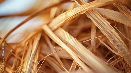 Close-up of interwoven light brown wood fibers.