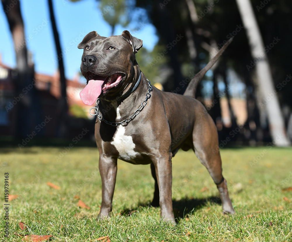 a strong american stafford dog in the park a strong american stafford dog in the park