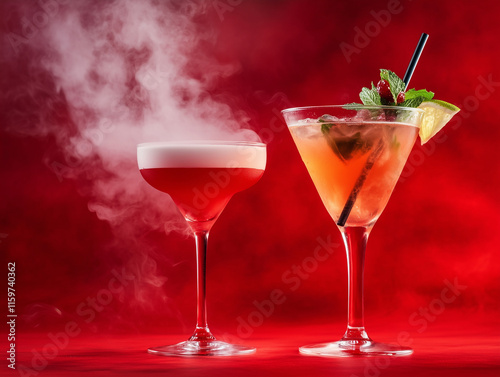 Wallpaper Mural Cocktails with smoke isolated on red background Torontodigital.ca