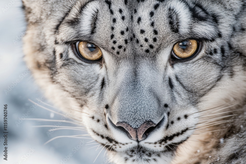 Detailed closeup of snow leopards face fur and eyes Detailed closeup of snow leopards face fur and eyes