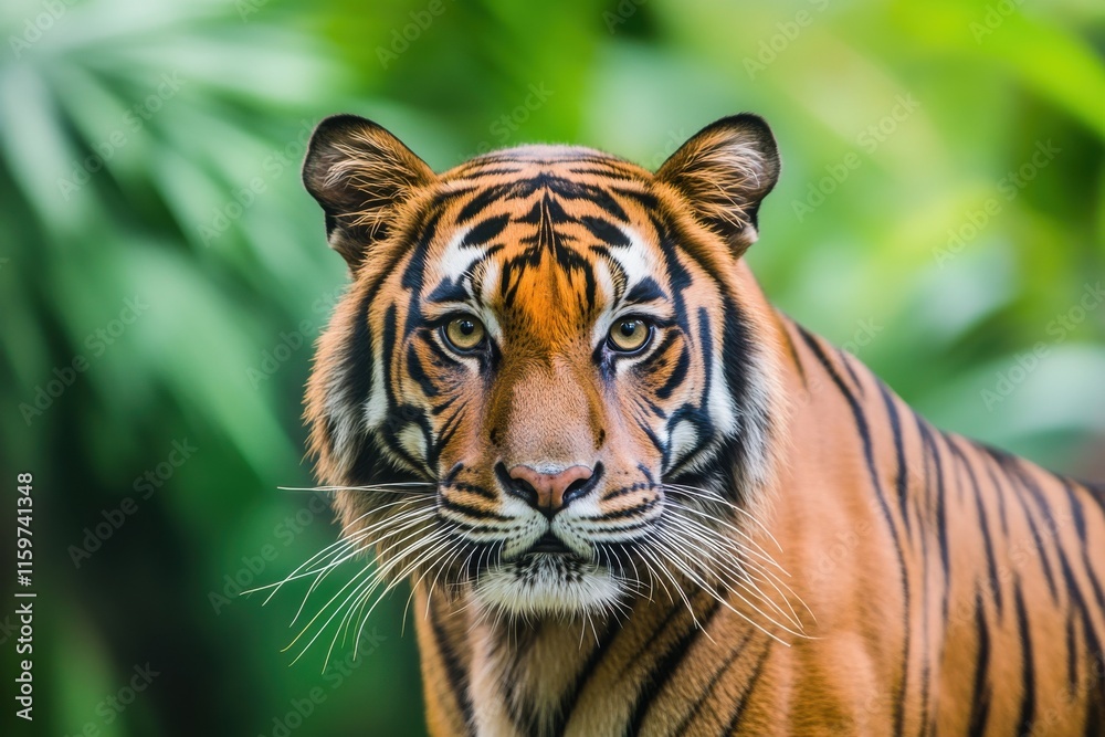 Detailed portrait of a Sumatran tiger in natural habitat Detailed portrait of a Sumatran tiger in natural habitat