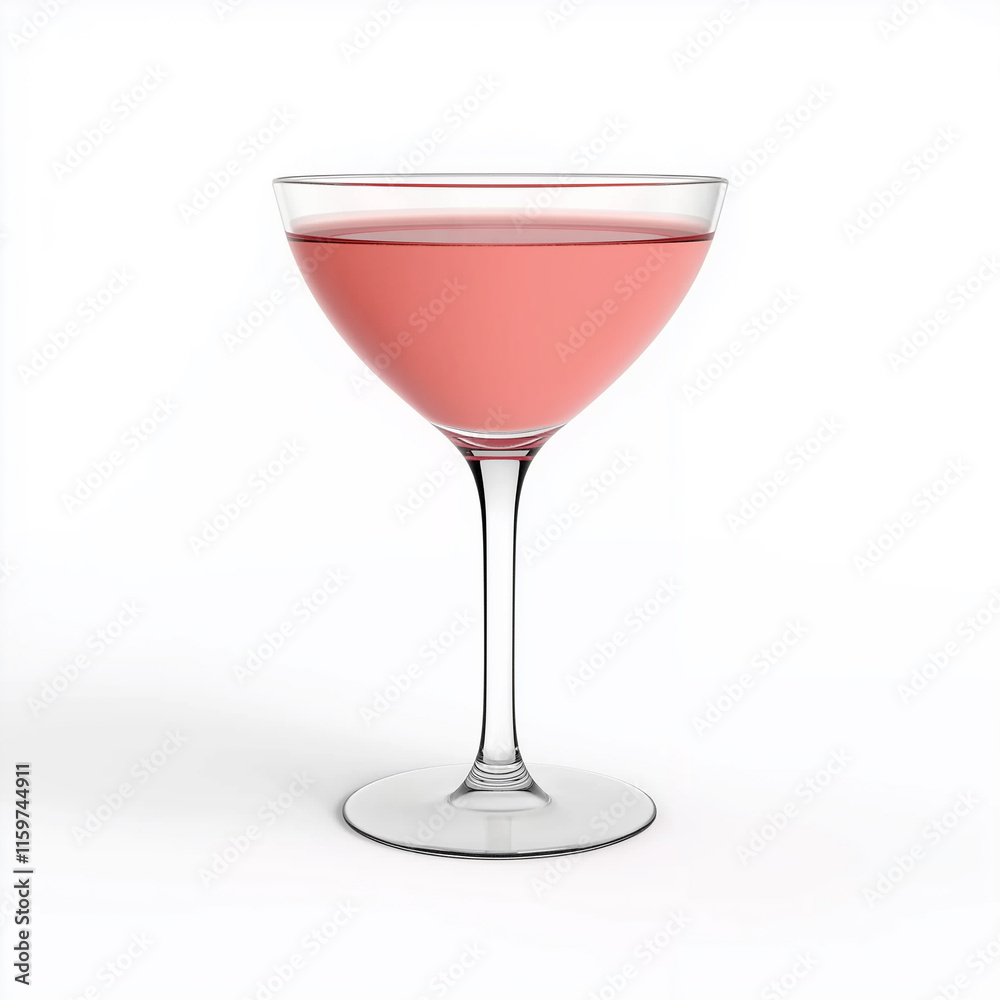 Pink cocktail filling a coupe glass on white background Pink cocktail filling a coupe glass on white background