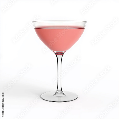 Pink cocktail filling a coupe glass on white background